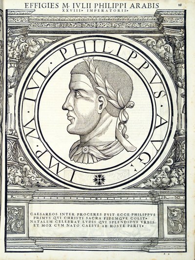 Iulius Philippus, illustration from Imperatorum Romanorum Omnium Orientalium et Occidentalium Verissimae Imagines ex Antiquis Numismatis by Hans Rudolf Manuel Deutsch